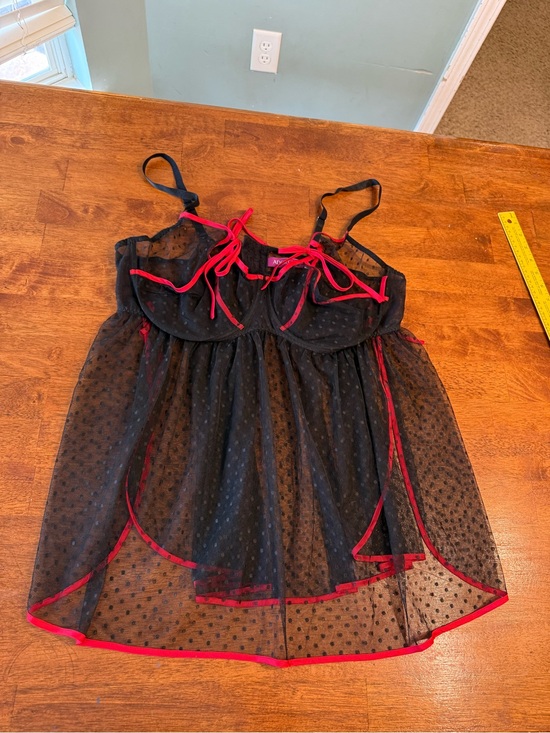 Adore Me Other - Adore Me Noemi Babydoll Lingerie Top Sz 3X Black Sheer Mesh Red Bows